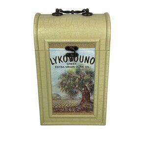 Wine Storage Case Box Beige Wood 2-Bottle Olive Oil Logo